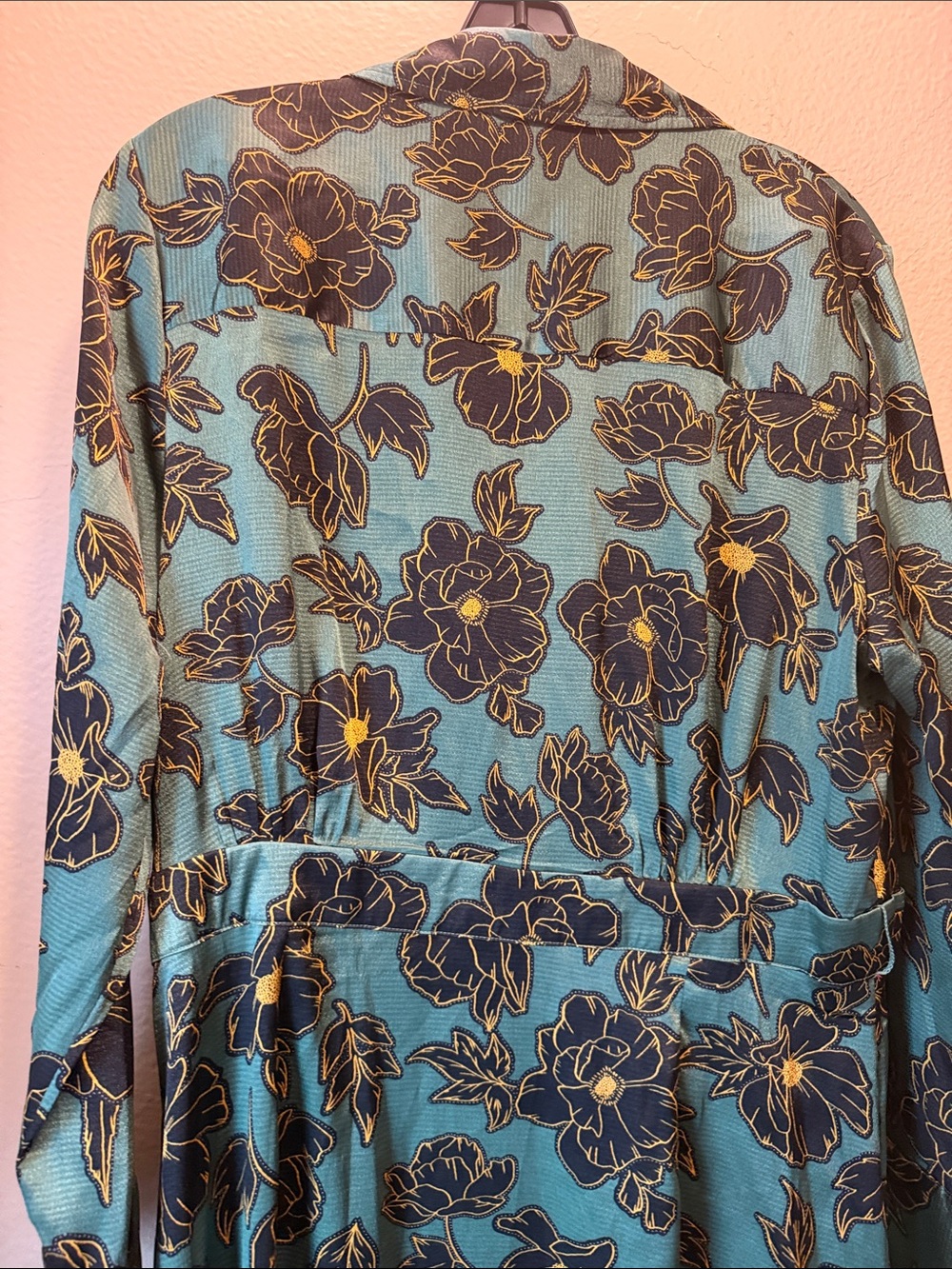 Who What Wear Teal Floral Midi Shirt Dress - Picture 5 of 6
